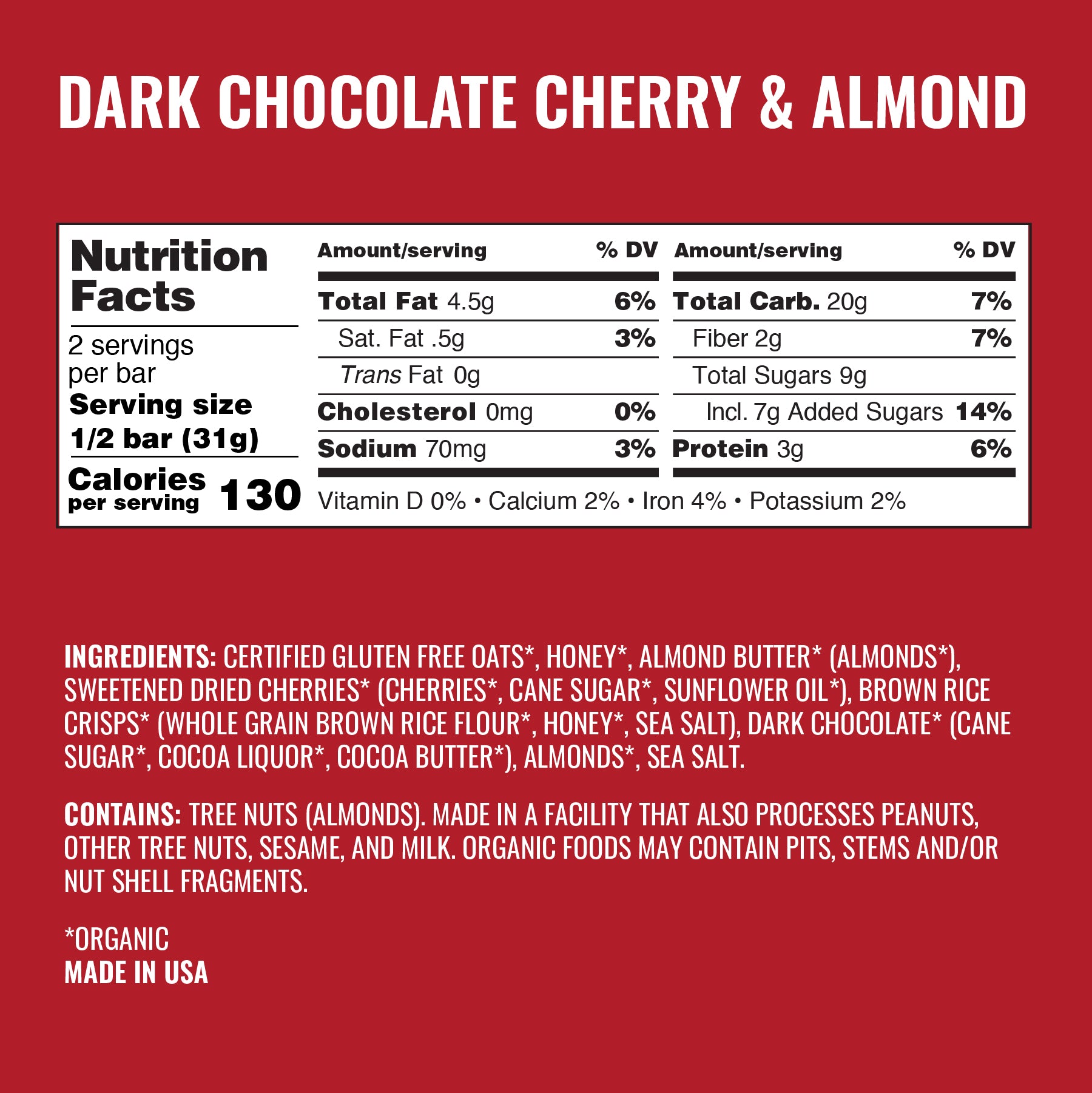 Dark Chocolate Cherry & Almond Bars