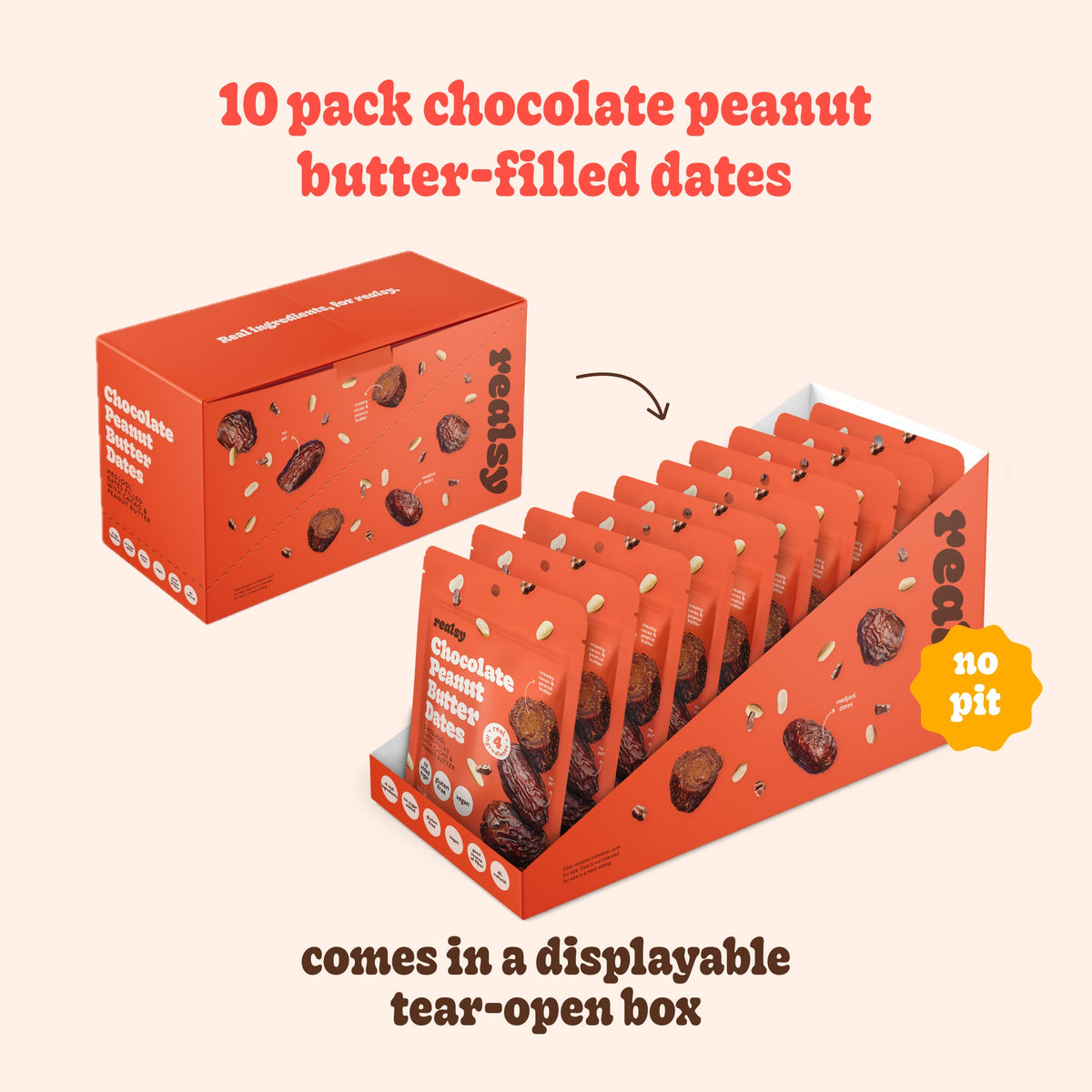 Chocolate Peanut Butter-Filled Dates | Snack Packs